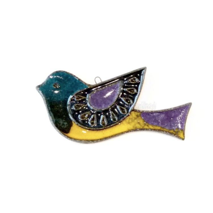 Ceramiczny kolorowy ptaszek do powieszenia na haczyku - ozdoba do pokoju i ogrodu