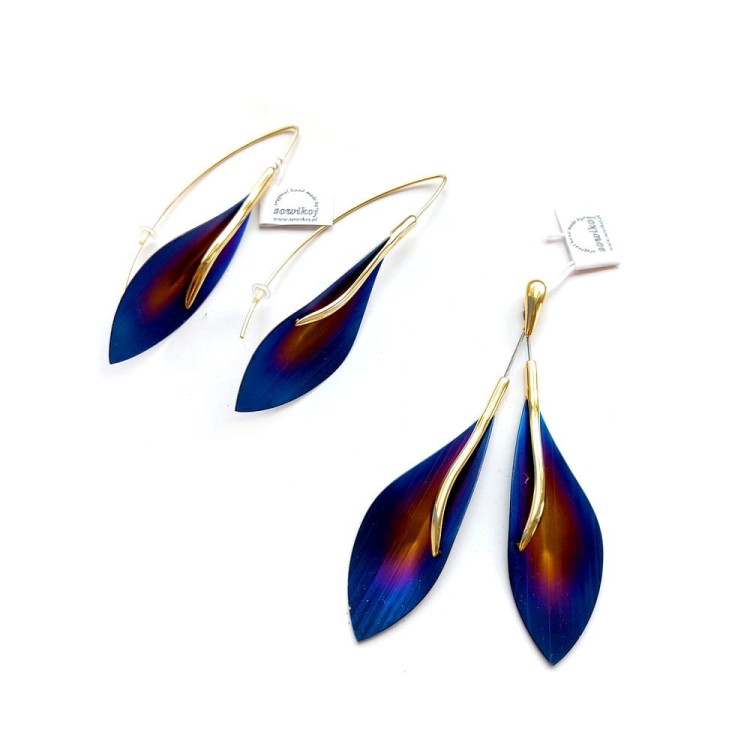 Kalie - kolczyki i wisior srebro pozłacane i tytan przegrzewany