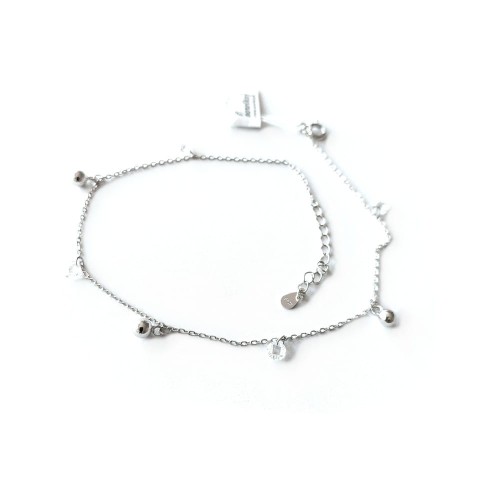 Srebrne bransoletka na kostke z zawieszkami - cyrkonie i kuleczki