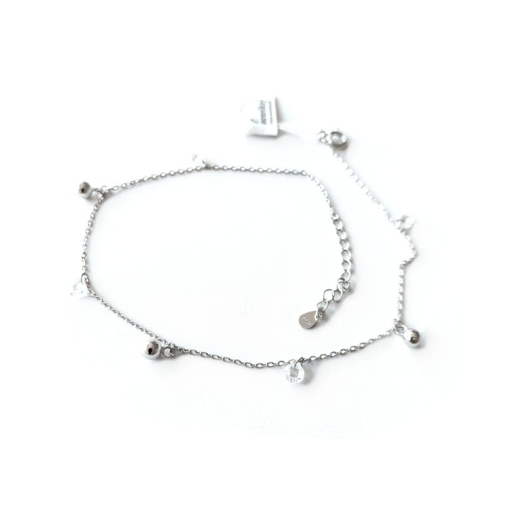 Srebrne bransoletka na kostke z zawieszkami - cyrkonie i kuleczki