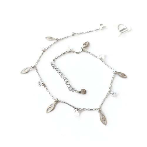 Srebrna bransoletka na kostkę z zawieszkami i kryształkami