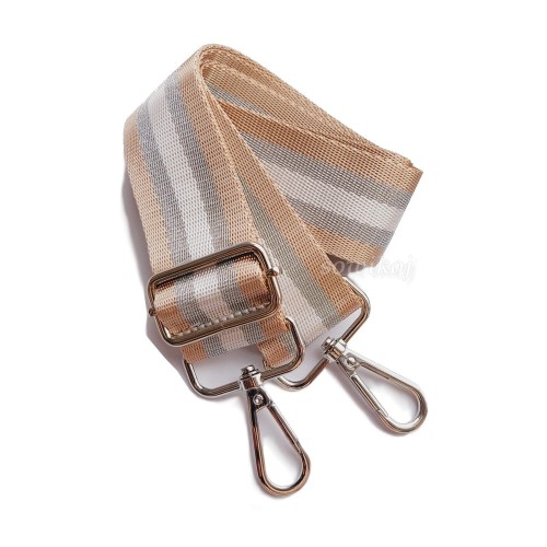 Długi pasek wymienny do torebki na ramię z regulacją - pasy beż ze srebrem