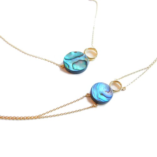 Komplet biżuterii naszyjnik i bransoletka z muszlą Abalone - srebro 925 pozłacane