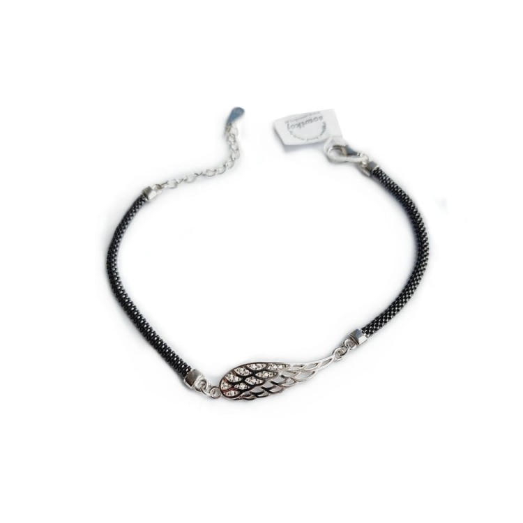 Srebrna szeroka bransoletka skrzydło pasek