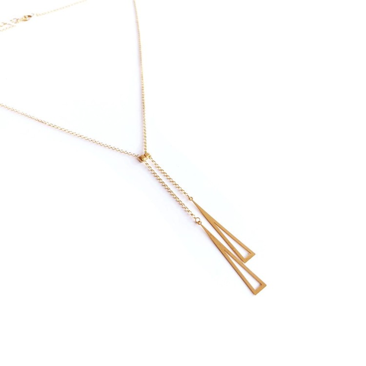 Naszyjnik - srebrny pozłacany łańcuszek wisior z 2 trójkątów