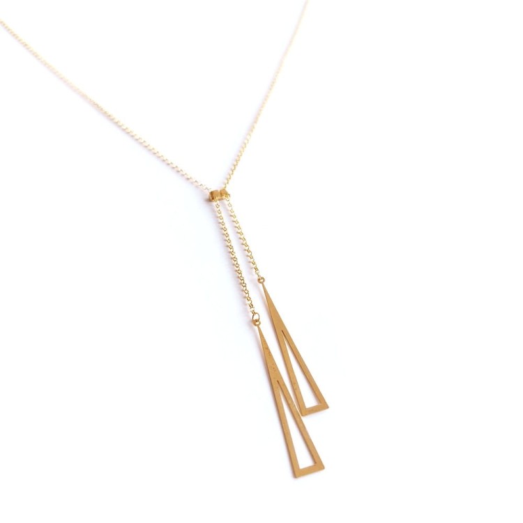 Srebrny pozłacany łańcuszek celebrytka - dwa trójkąciki srebro 925