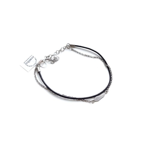 Srebrna bransoletka ze sznureczkiem - skrzydło anioła