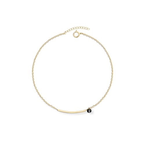 Delikatna srebrna pozłacana bransoletka z rurka i czarnym kryształkiem - srebro 925