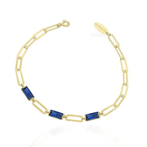 Srebrna pozłacana bransoletka z dużymi ogniwkami i niebieskimi cyrkoniami