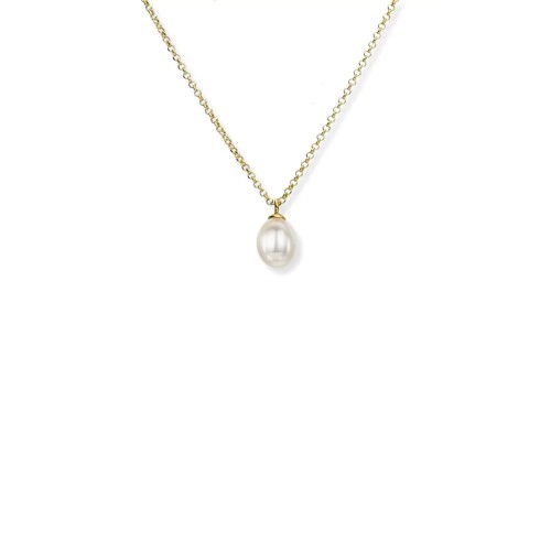 Łańcuszek z mleczna perłą - srebro 925 pozłacane