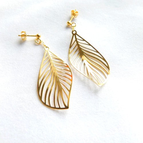 Długie wiszące kolczyki pozłacane srebro - liscie skręcone na łańcuszku - sztyft