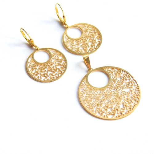 Komplet biżuterii koła z gwiazdką - kolczyki lub wisiorek