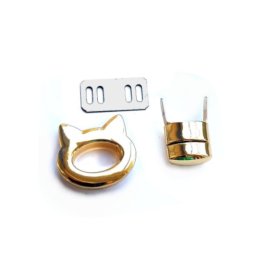 Zamek przekręcany do torebki ręcznie robionej - kotek złote