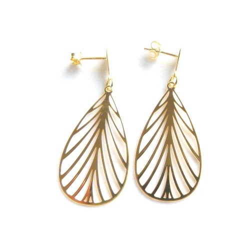 Ażurowe płaskie krople - płatki wiszace srebrne kolczyki