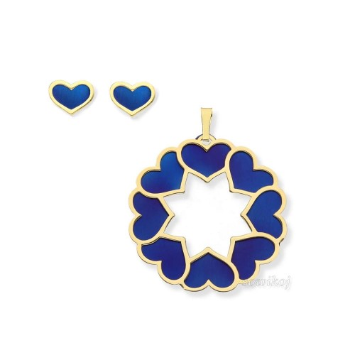 Wieniec z serduszek wisiorek i kolczyki - komplet biżuterii srebrnej z tytanowym wykończeniem