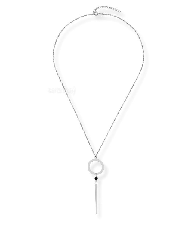 Srebrny wisiorek na łańcuszku beleczka z kółkiem i czarny spinel