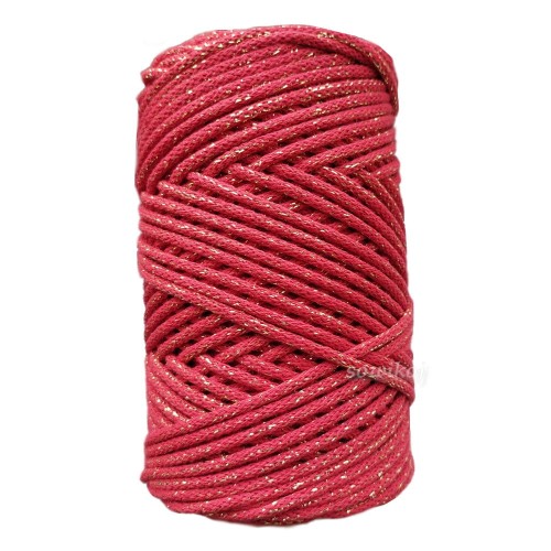 Bawełniany sznurek 3mm czerwony ze złotą nitką - lurex LaCorda 370Z
