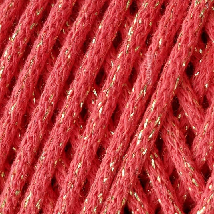 Sznurek czerwony złoty lurex - 3-4mm z rdzeniem