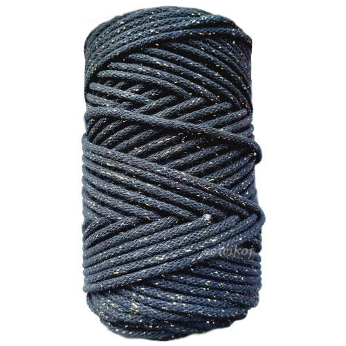 Bawełniany sznurek do makramy i szydełkowania 3mm czarny ze złotą nitką 160Z.