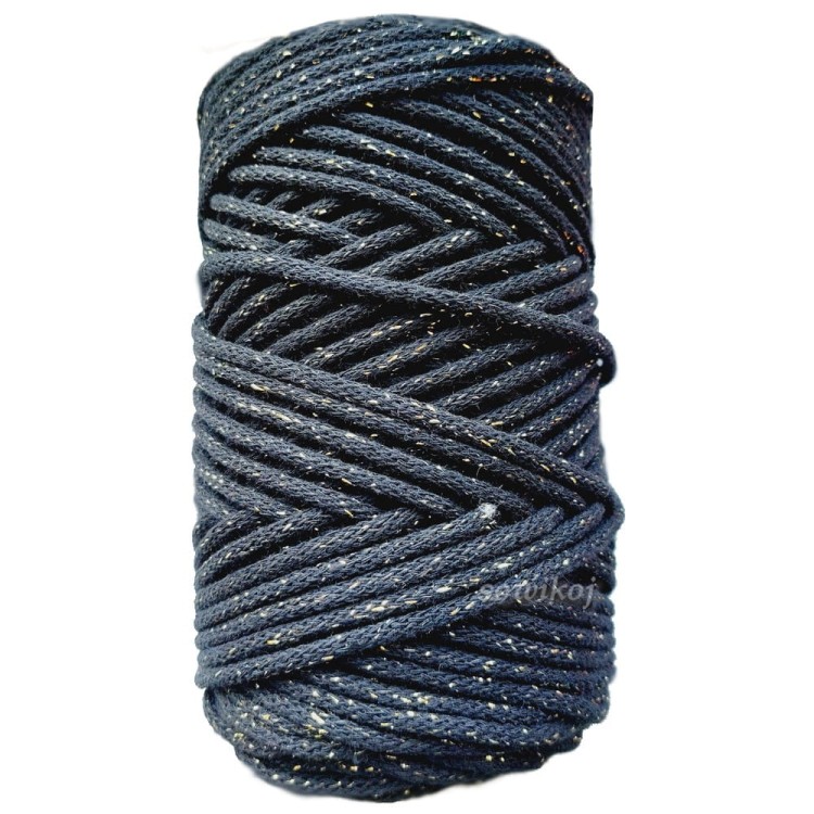 Bawełniany sznurek do makramy i szydełkowania 3mm czarny ze złotą nitką 160Z.