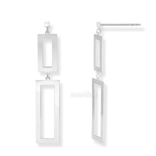 Kolczyki srebrne wiszące z zapięciem na wkrętki - dwa prostokąty - srebro próby 925
