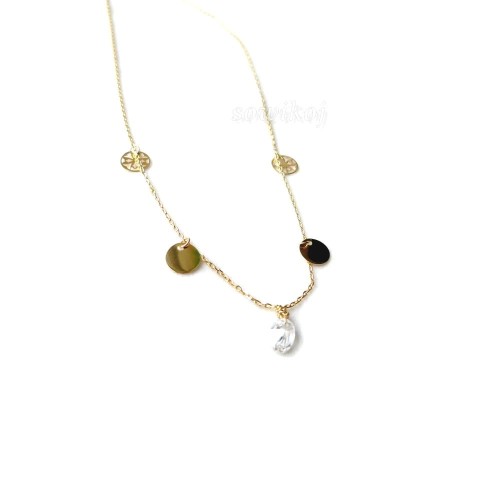 Delikatny Naszyjnik celebrytka łańcuszek z 5 zawieszkami srebro pozłacane