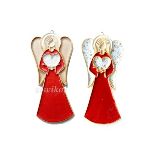 Ceramiczny anioł 17 cm z sercem czerwony