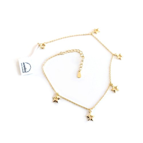 Srebrna pozłacana bransoletka na kostkę z przywieszkami - gwiazdka