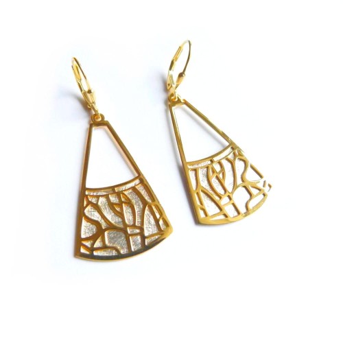 Orientalne wiszące długie kolczyki - srebro 925 i pozłacane srebro - dwukolorowe