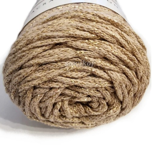 Beżowy - sznurek bawełniany plus złoty lurex