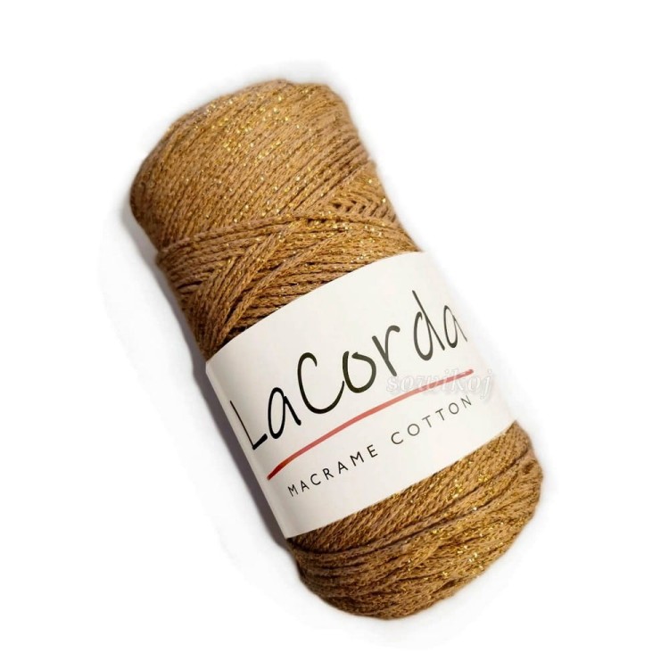 290z - sznurek brązowy orzechowy ze złotym lurexem