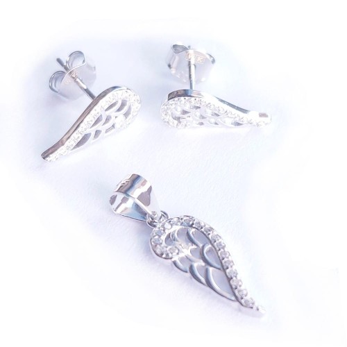 Drobne srebrne kolczyki skrzydełka z wisiorkiem - srebro 925