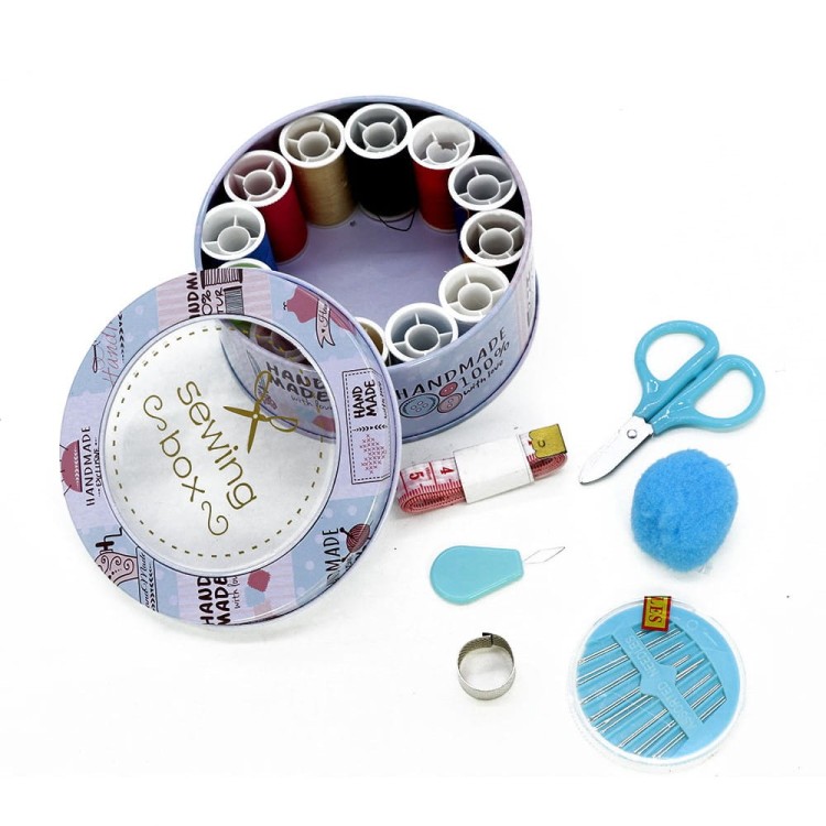 Nici i nożyczki, przybornik krawiecki turystyczny w puszce Fiolet