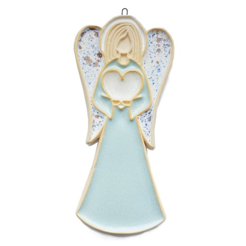 Jasno błękitny anioł  z serduszkiem figurka wisząca 23 cm