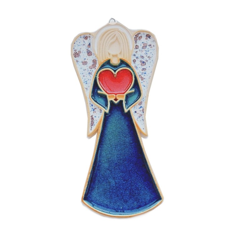 Anioł z sercem w ciemno turkusowym - lekko granatowym kolorze - głęboki turkus