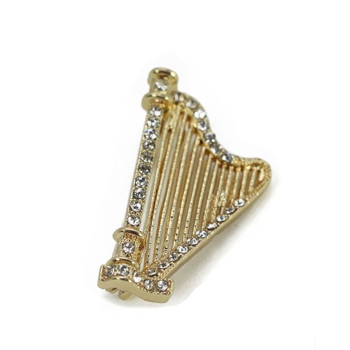 Pozłacana broszka harfa - przypinka z cyrkoniami