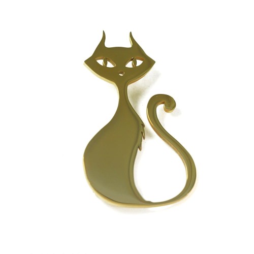 Długi kotek - przypinka do torebki  - broszka kot pozłacana