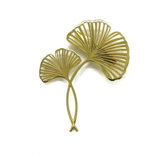 Duża broszka ginko - liść miłorzębu - przypinka na torebkę pozłacana