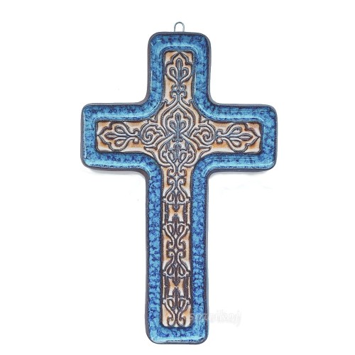 Krzyż arabeska Stokrotka Jeans ceramiczna ozdoba