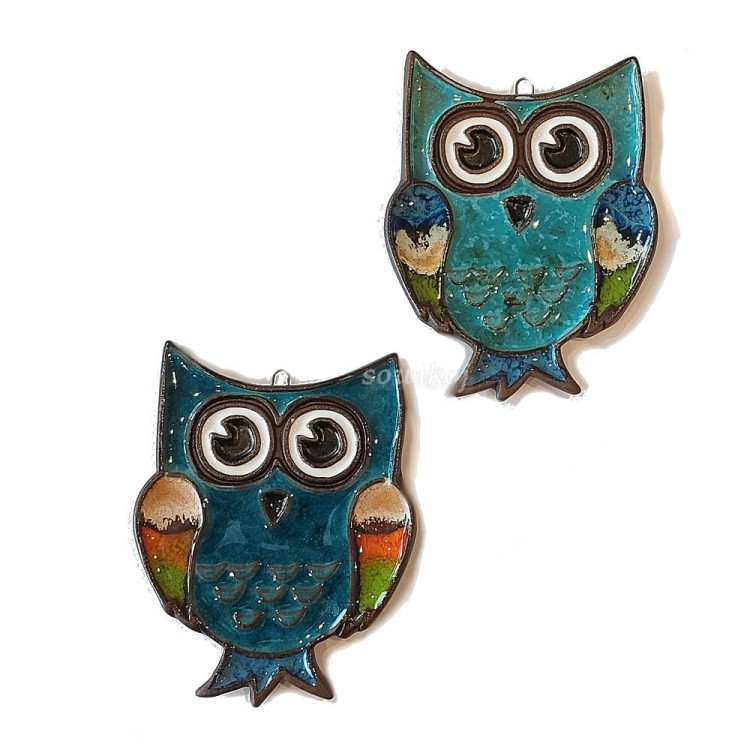 Figurka ceramiczna ozdobna - mała sowa - sówka turkusowa