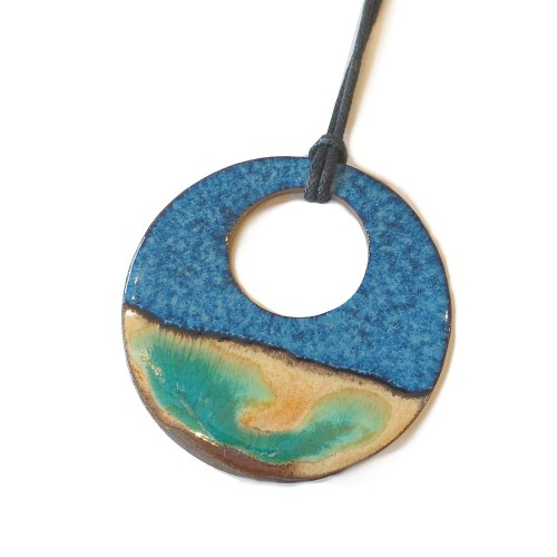 Rozlewisko - duży wisior ceramiczny - koło do powieszenia na sznurku