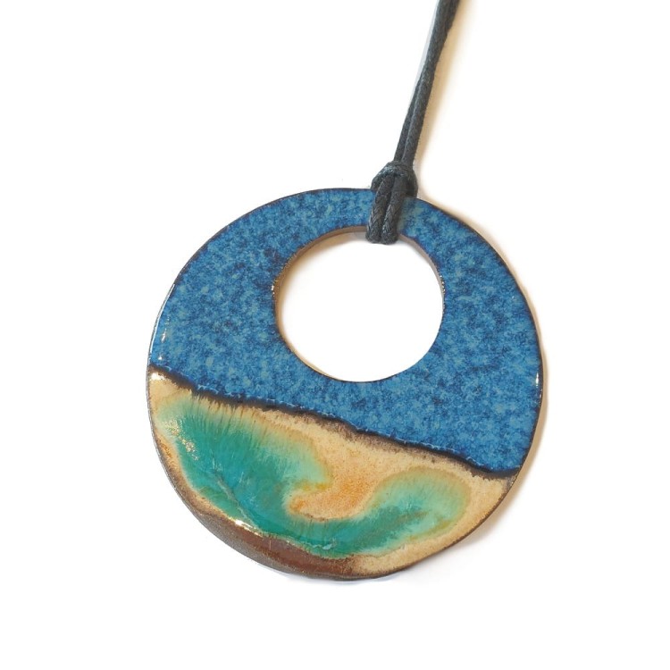 Rozlewisko - duży wisior ceramiczny - koło do powieszenia na sznurku