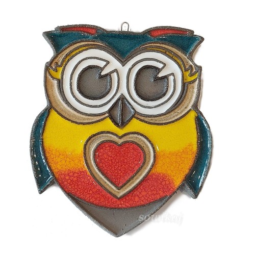 DUża kolorowa sowa ceramiczna figurka do ozdoby domu