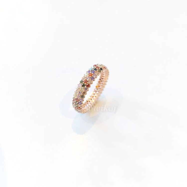 Pierścionek srebrny obrączka pozłacane srebro 925 z kolorowymi kamieniami