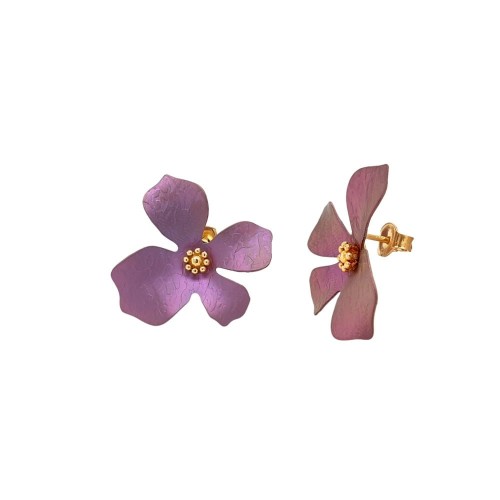 Duże kwiaty - kolczyki srebrne pozłacane na sztyftach 3D