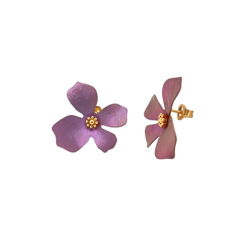 Duże kwiaty - kolczyki srebrne pozłacane na sztyftach 3D