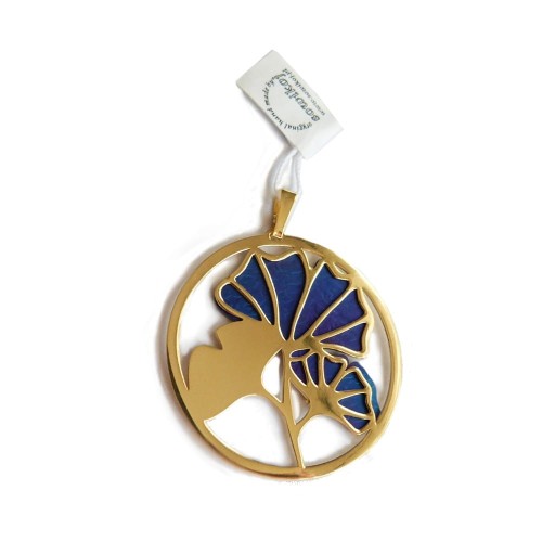 Tytan i srebro pozłacane 925 wisior koło z gałązka miłorzębu