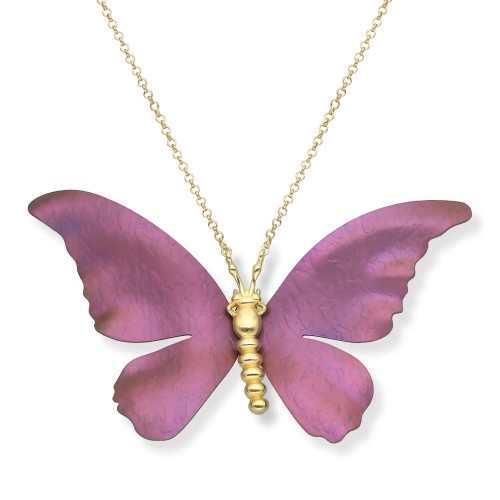 Delikatny motyl naszyjnik z łańcuszkiem z pozłacanego srebra