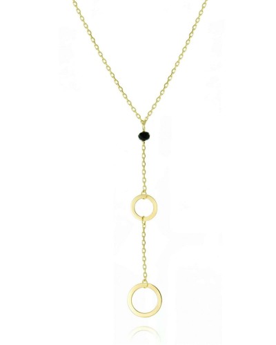 Łańcuszek - naszyjnik srebrny z małymi kółeczkami i spinelem czarnym - srebro pozłacane próby 925