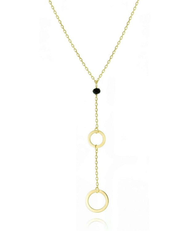 Łańcuszek - naszyjnik srebrny z małymi kółeczkami i spinelem czarnym - srebro pozłacane próby 925